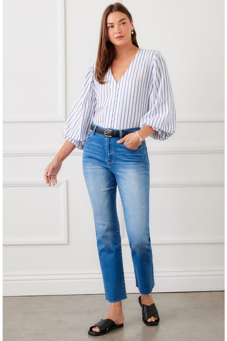 Stripe Linen Blend Shirt, Alternate, color, BLUE/WHITE