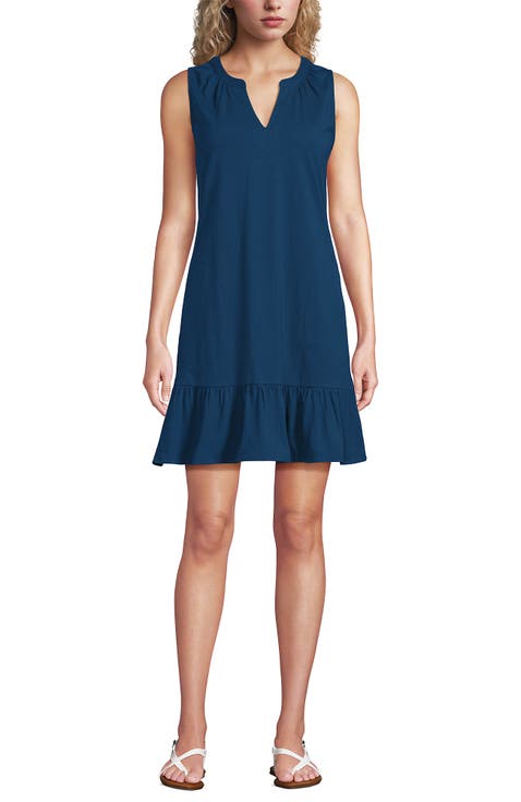 Sleeveless Cotton Jersey Notch Neck Flounce Dress