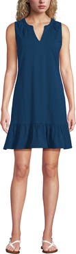 Lands' End Sleeveless Cotton Jersey Notch Neck Flounce Dress