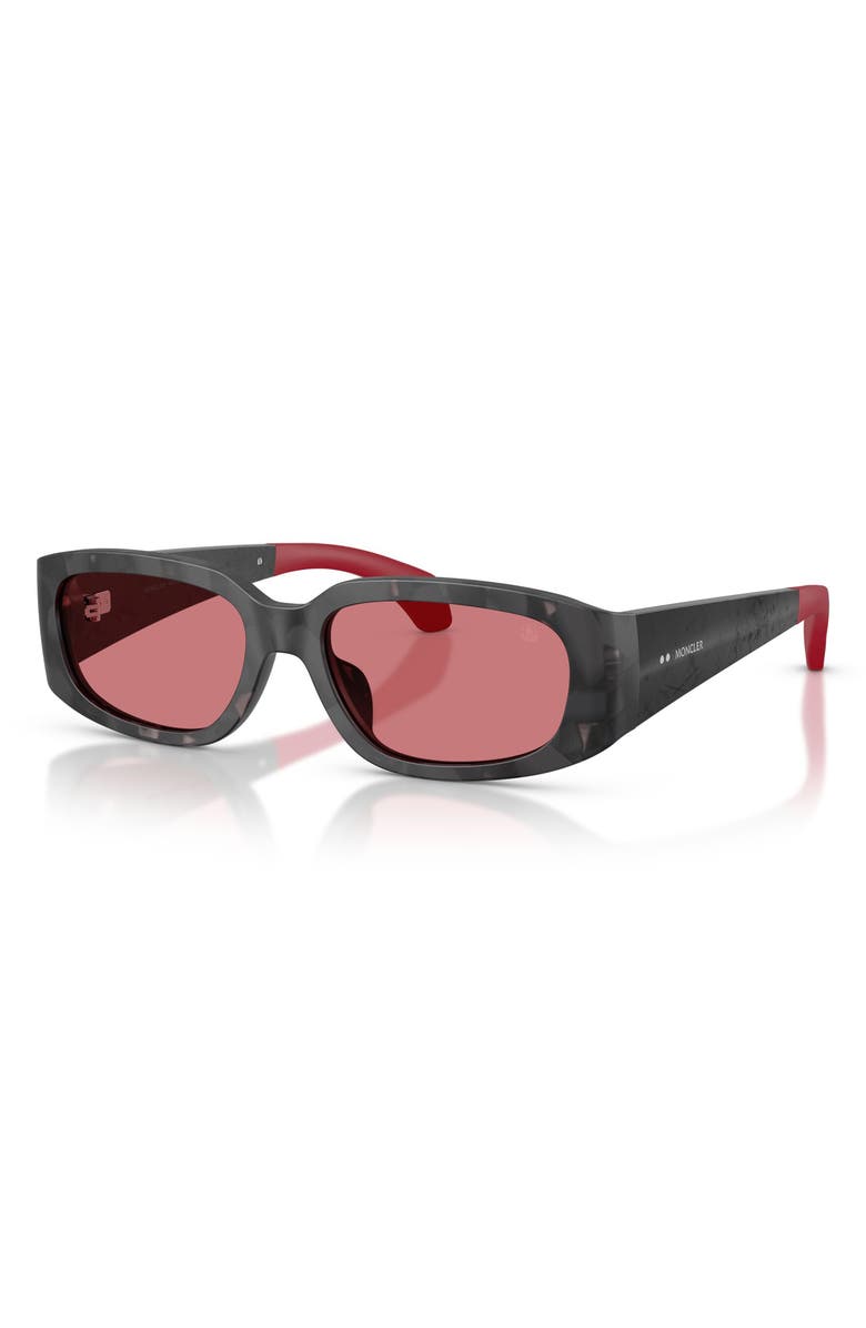 Moncler Lumin 55mm Rectangular Sunglasses, Alternate, color, Dark Regolith / Red Solid