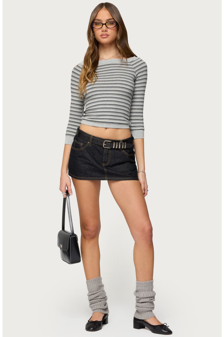 Imelde Stripe Boat Neck Crop Top, Alternate, color, GRAY-MELANGE