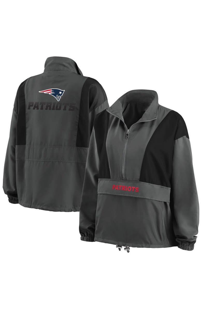 WEAR by Erin Andrews Women's WEAR by Erin Andrews Charcoal New England Patriots Popover Packable Half-Zip Jacket, Main, color, 