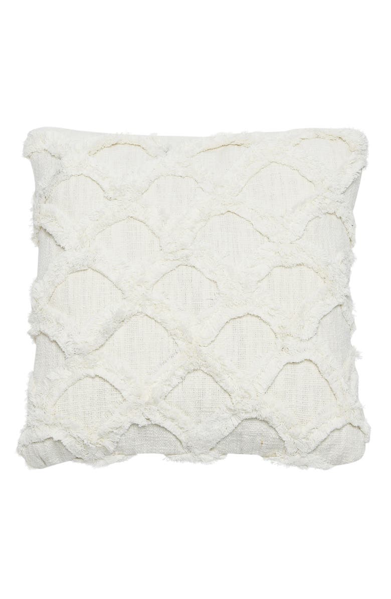 Storied Home Cotton Tufted Chenille Pillow with Scallop Pattern, White, Main, color, White