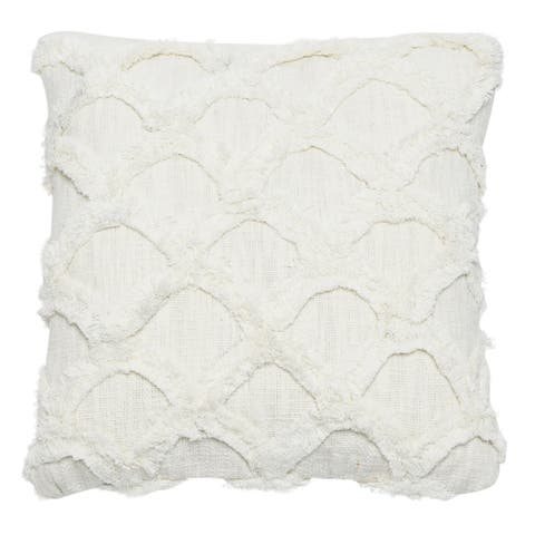 Cotton Tufted Chenille Pillow with Scallop Pattern, White