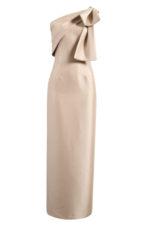 Sachin & Babi Bonnie Bow One-shoulder Satin Gown In Pewter