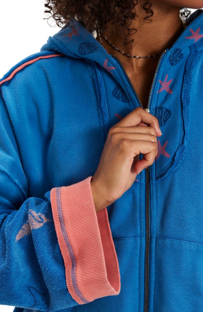Free People Seashell Hooded Zip Jacket, Alternate, color, Blue Combo