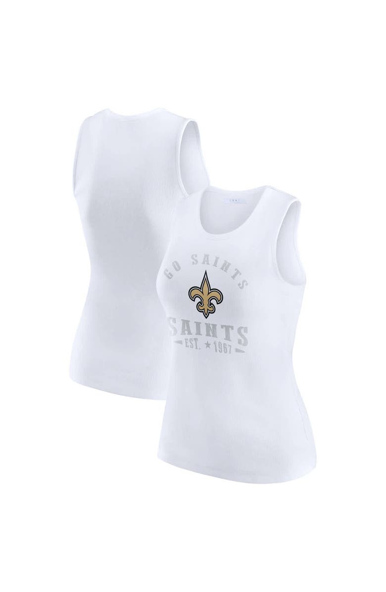 WEAR by Erin Andrews Women's WEAR by Erin Andrews White New Orleans Saints Ribbed Graphic Tank Top, Main, color, White