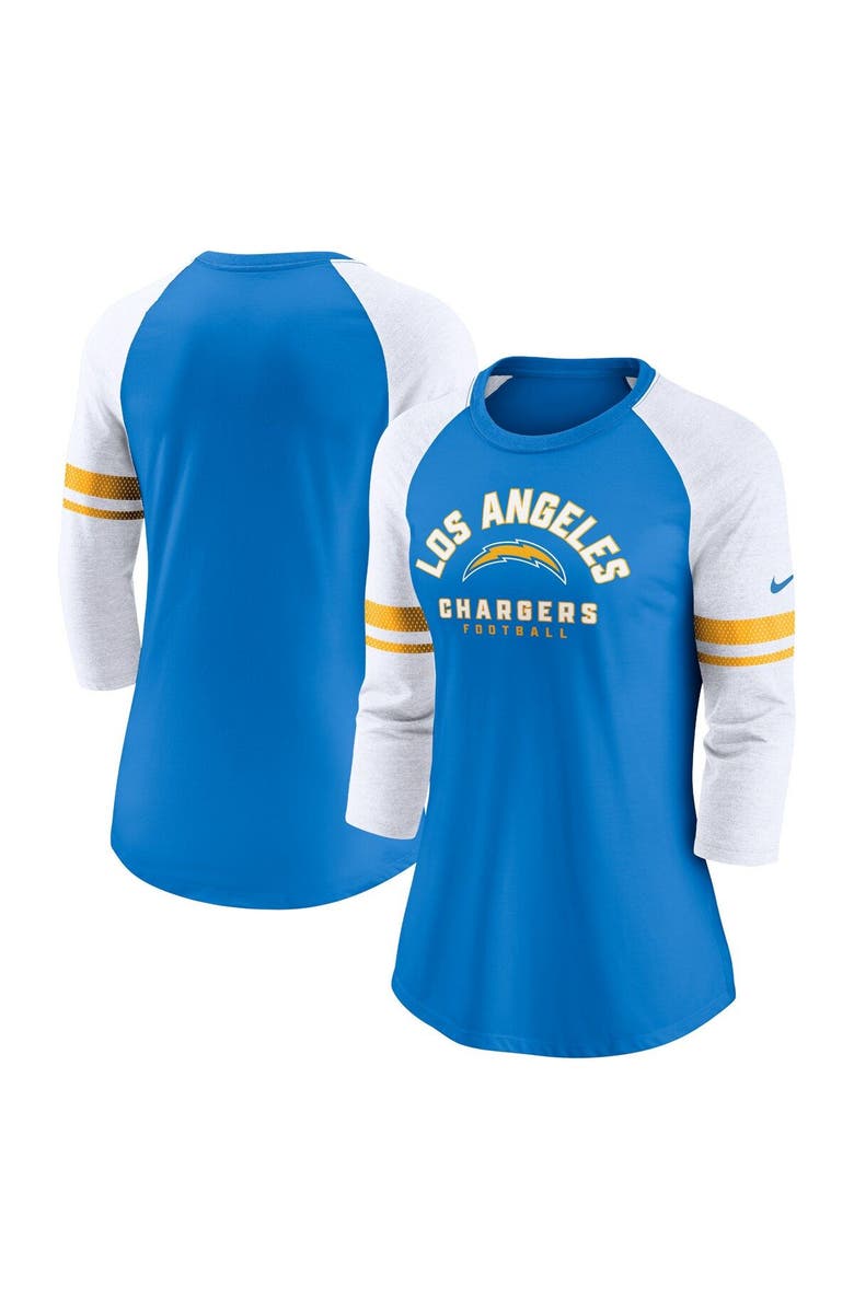 Nike Women's Nike Powder Blue Los Angeles Chargers 3/4-Sleeve Lightweight Raglan Fashion T-Shirt, Main, color, Powder Blue