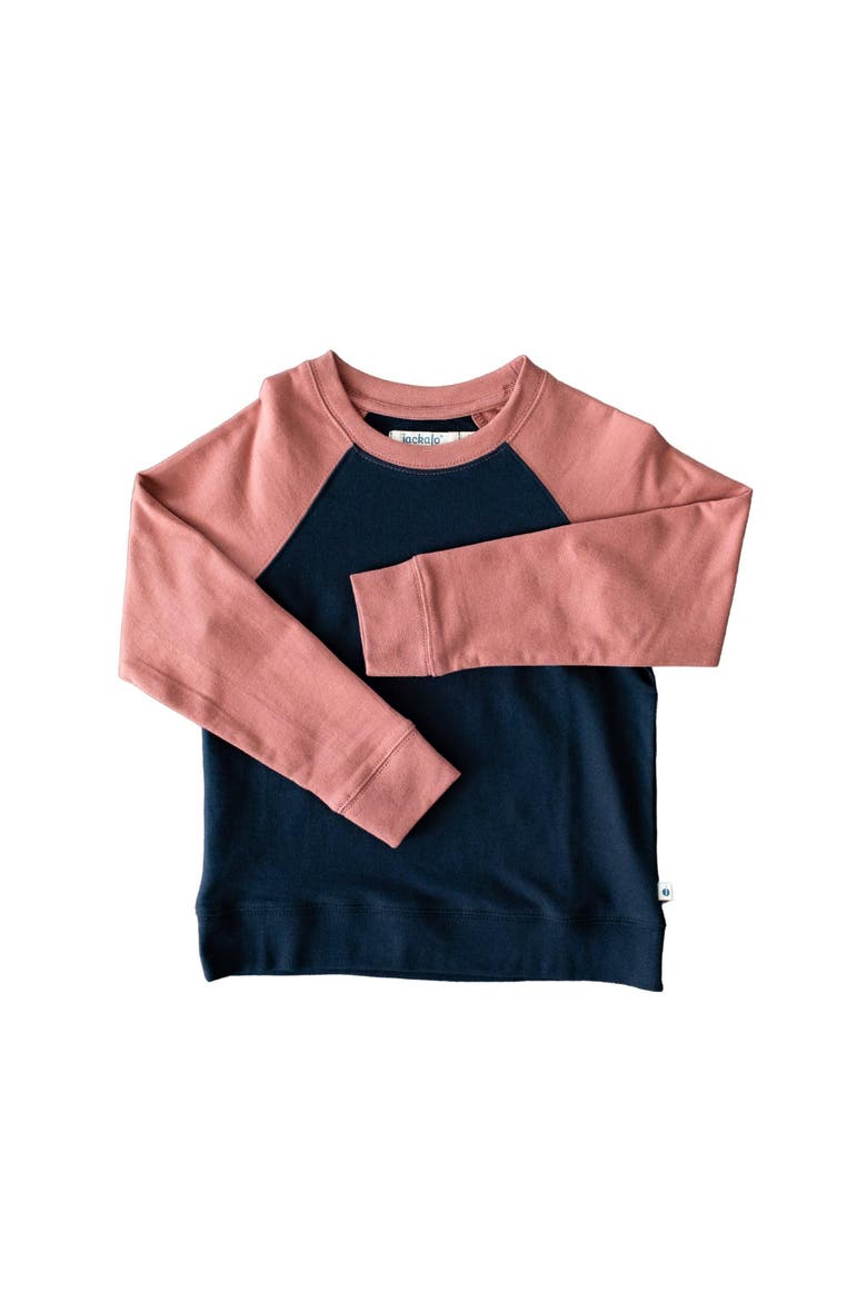 Kids’ Stevie Organic Cotton Raglan Sweatshirt, Alternate, color, Navy & Rose
