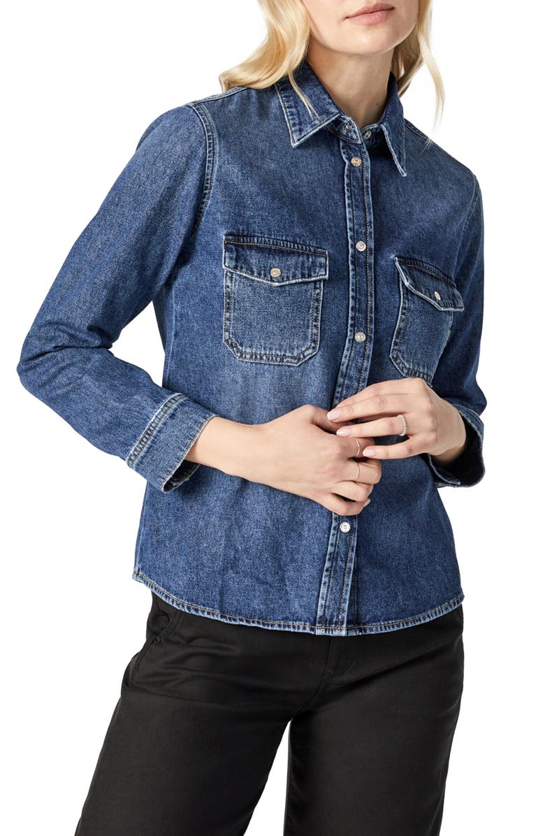 Mavi Jeans Levin Bracelet Sleeve Denim Shirt Jacket, Main, color, Dark Blue Denim