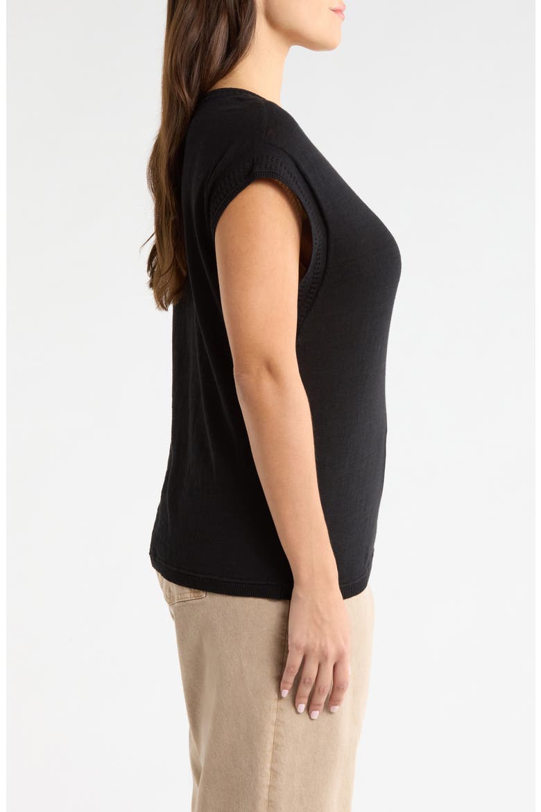 Pointelle Stitch Trim Cotton Top, Alternate, color, BLACK