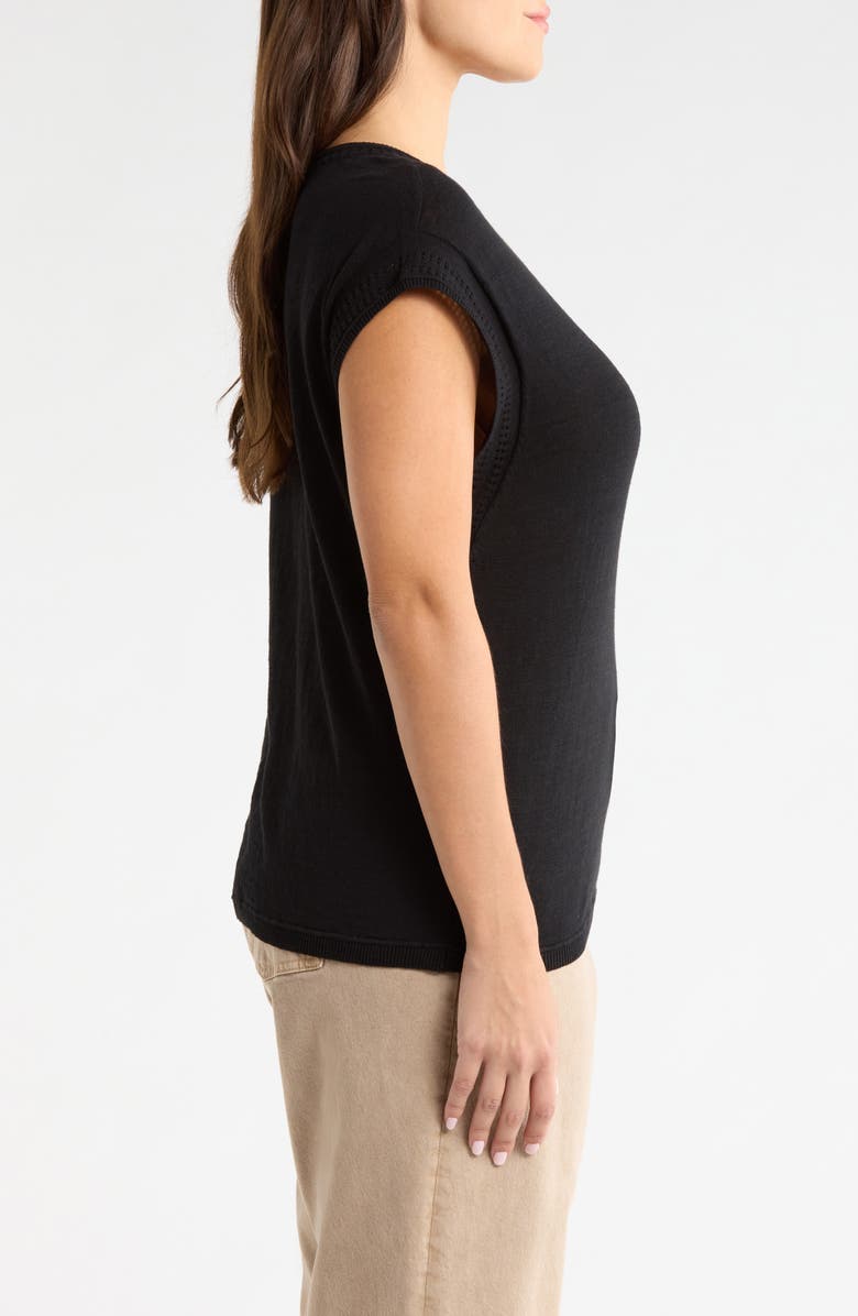 Wit & Wisdom Pointelle Stitch Trim Cotton Top, Alternate, color, Black