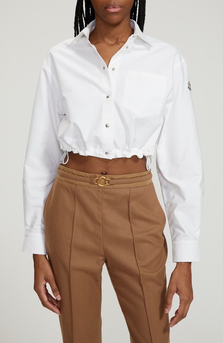 Moncler Crop Cotton Oxford Snap-Up Shirt, Alternate, color, 