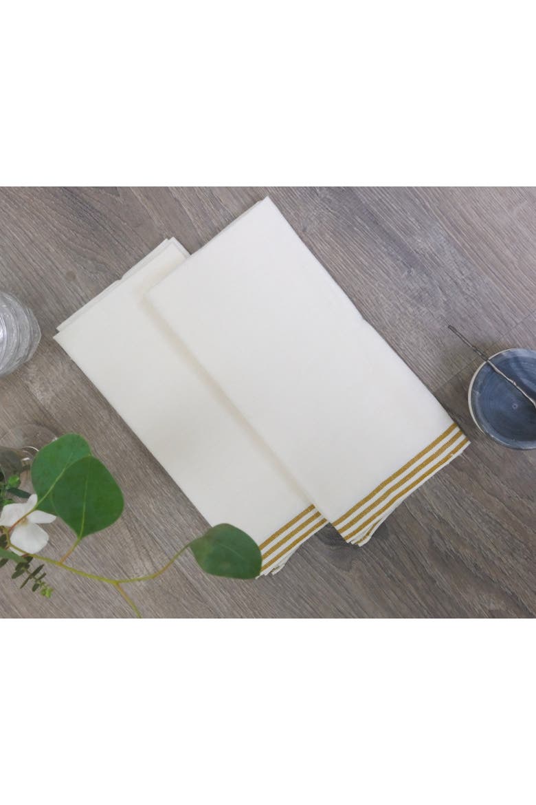 Alsace Tea Towels - Set of 2, Alternate, color, White, Mustard 20" x 30"
