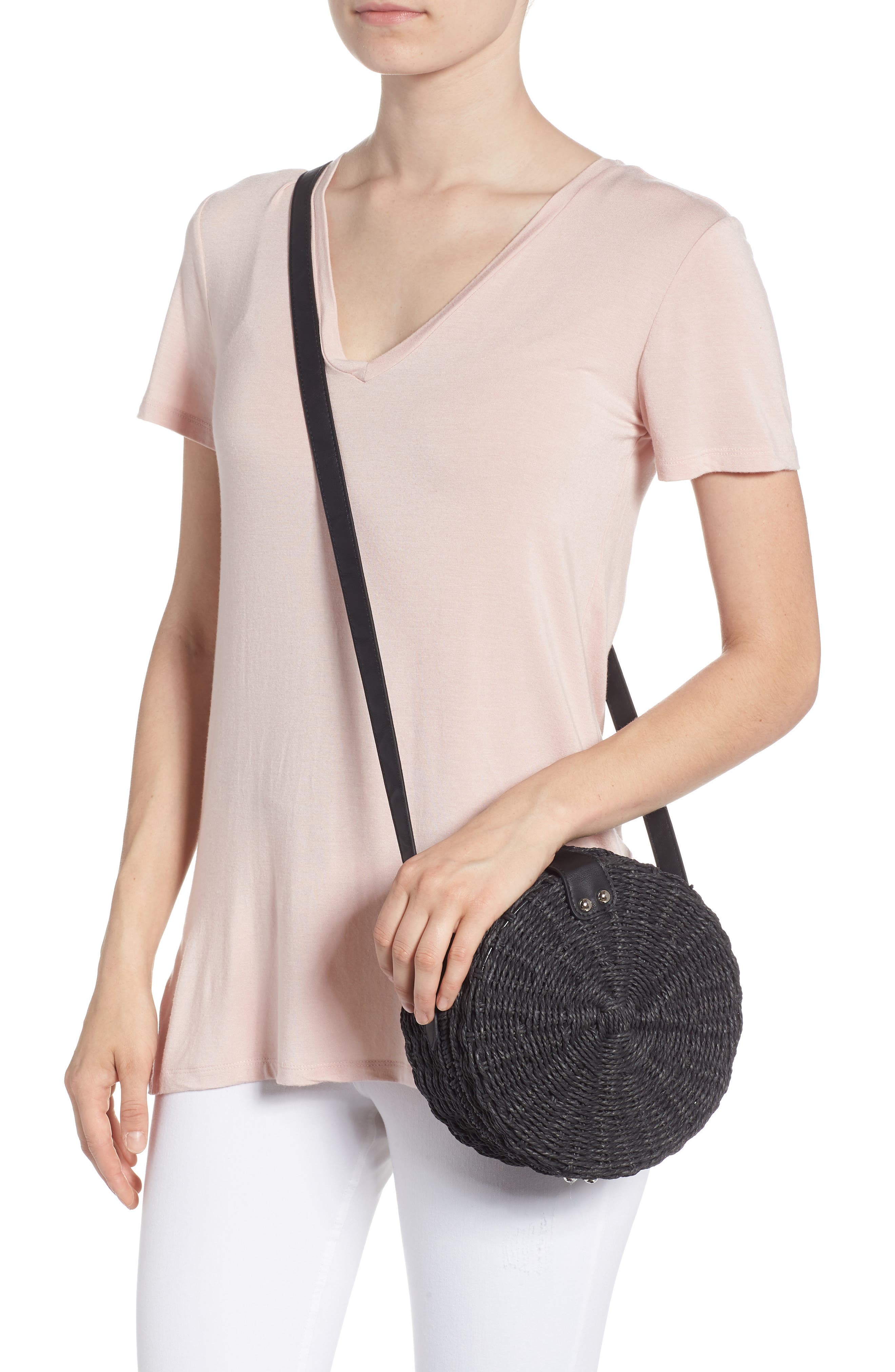 Barbar Straw Crossbody Bag, Alternate, color, BLACK
