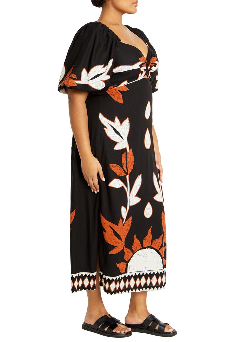 Botantical Print Twist Cutout Puff Sleeve Dress, Alternate, color, NALA PLACEMENT