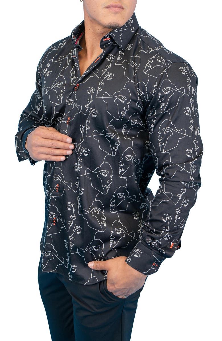 Maceoo Fibonacci Retro Look Black Contemporary Fit Button-Up Shirt, Alternate, color,