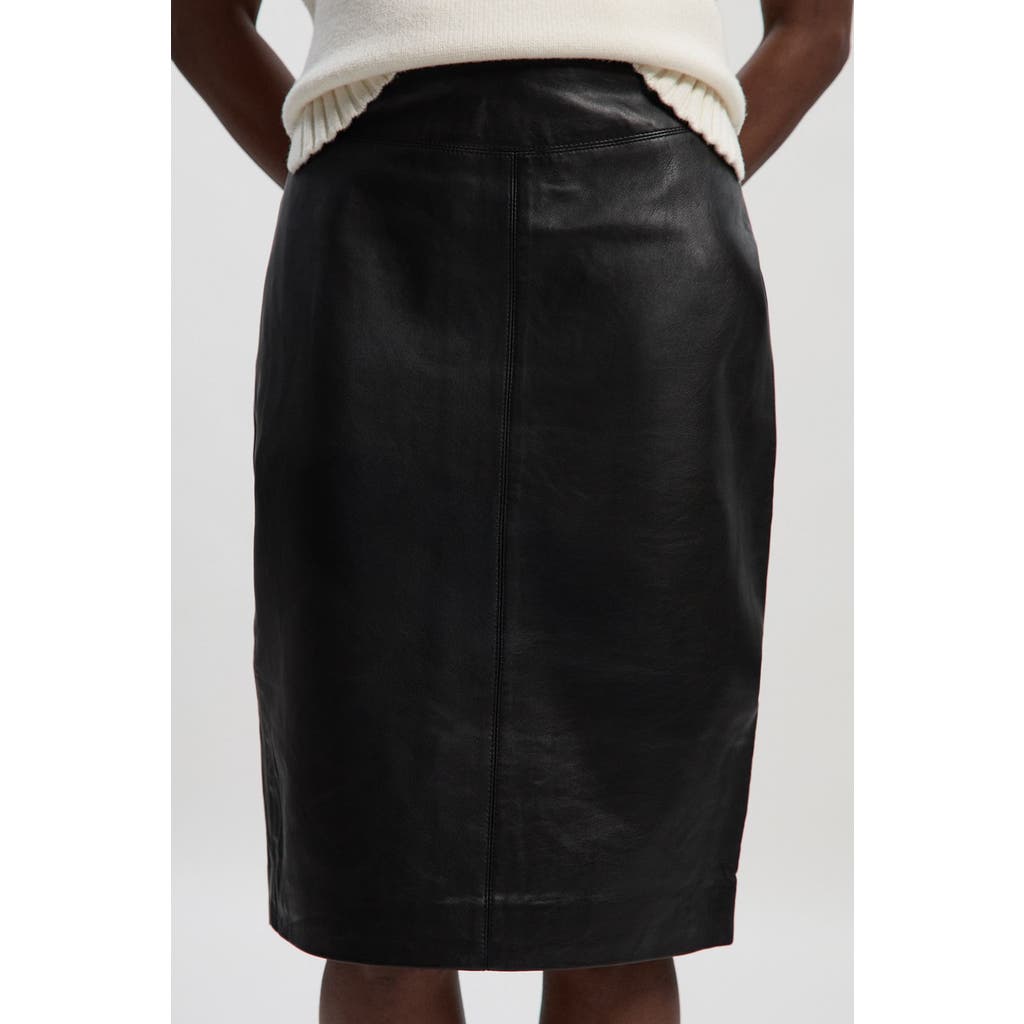 Karen Millen Leather Signature Pencil Skirt In Black