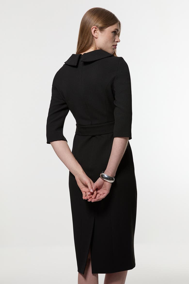 Crepe Roll Neck Pencil Midi Dress, Alternate, color, Black