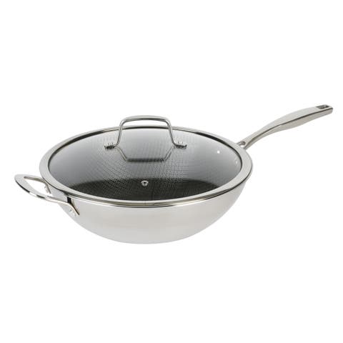 Luke 12 Inch Non-Stick Tri-Ply Stainless Steel Wok with Glass Lid