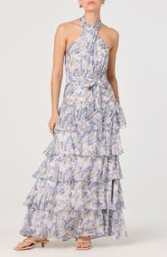 ASTR the Label Adamaris Halter Tiered Ruffle Gown