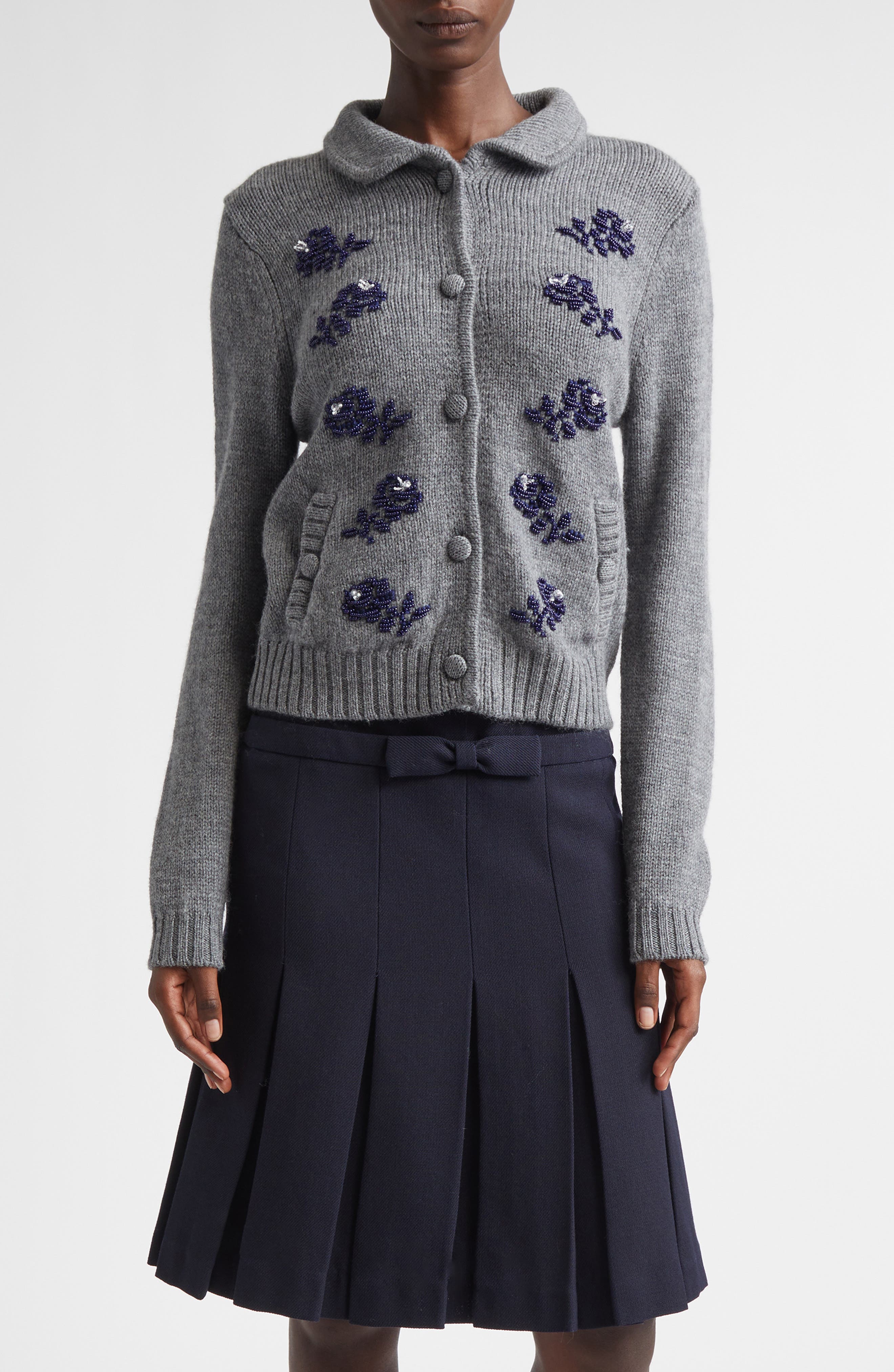 Beaded Floral Wool Cardigan