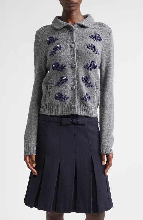Beaded Floral Wool Cardigan