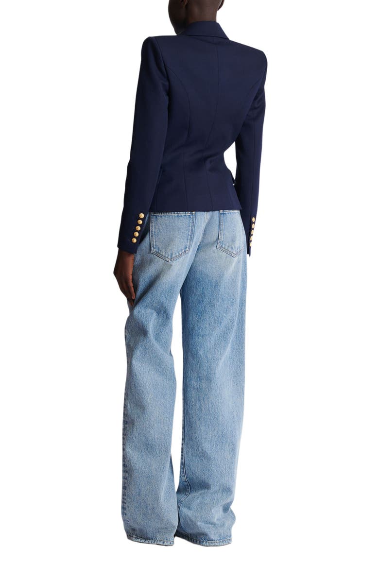 Balmain Fitted Wool 6-Button Jacket, Alternate, color, Navy
