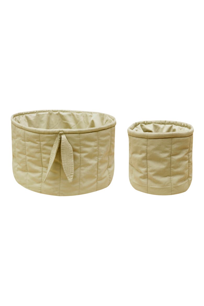 Set of 2 Quilted Cotton Baskets, Main, color, OLIVE