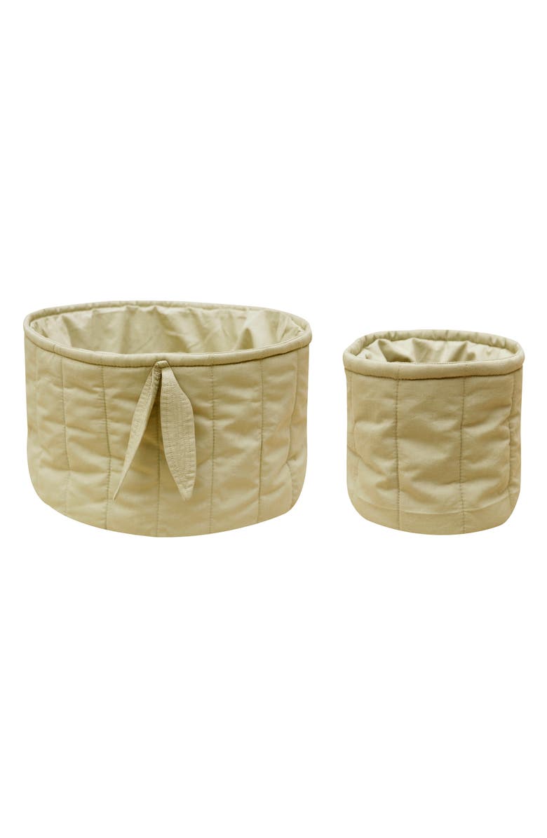 Lorena Canals Set of 2 Quilted Cotton Baskets, Main, color, Olive
