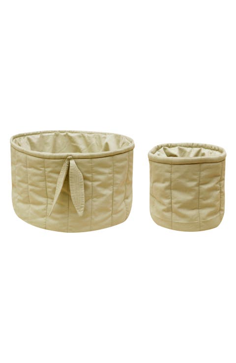 Set of 2 Quilted Cotton Baskets
