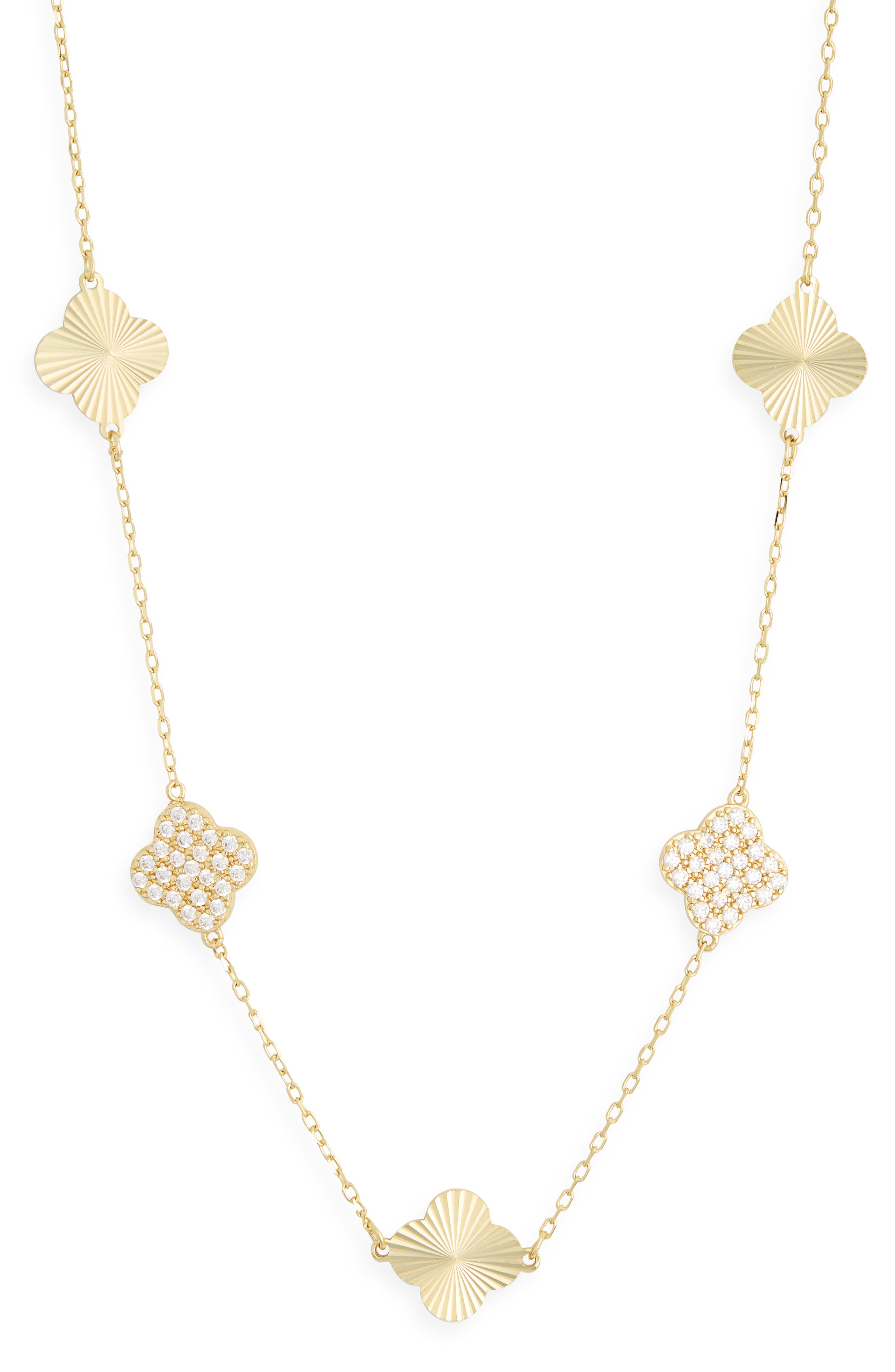 Argento Vivo Sterling Silver Mix Clover Station Necklace