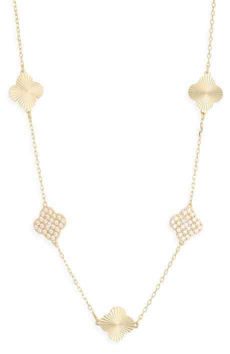 Argento Vivo Sterling Silver Mix Clover Station Necklace