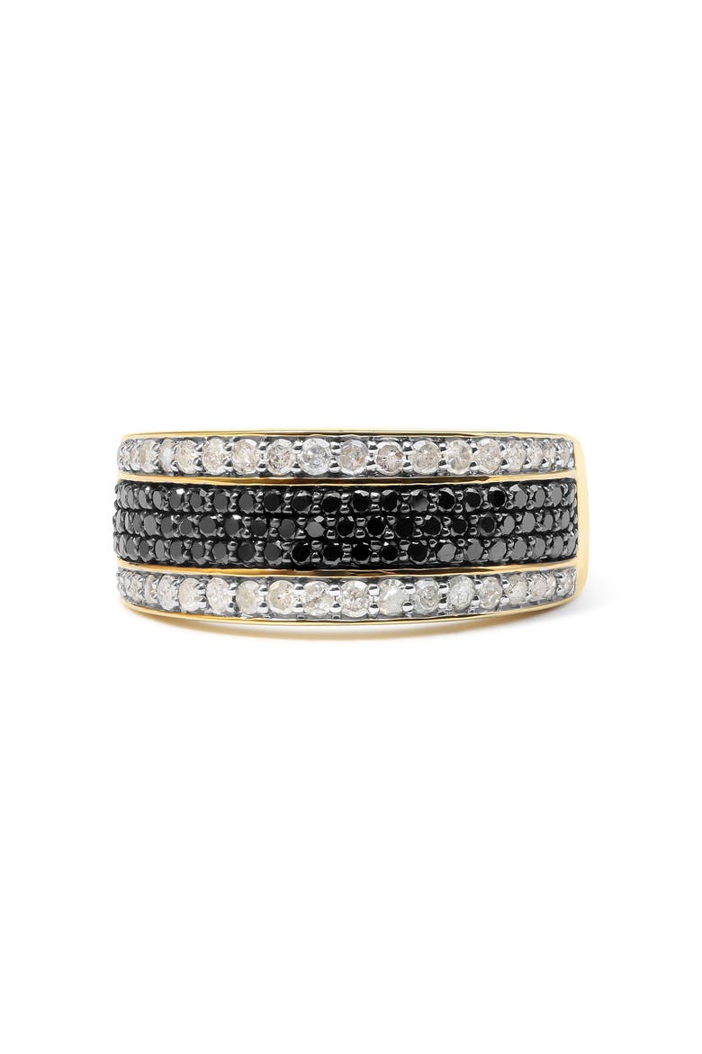 14K Yellow Gold Plated Silver 1 1/4 Cttw White and Black Diamond Multi Row Band, Main, color, Yellow Gold over Silver