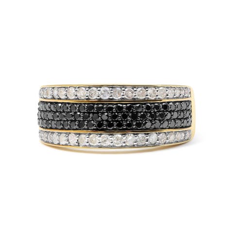 14K Yellow Gold Plated Silver 1 1/4 Cttw White and Black Diamond Multi Row Band