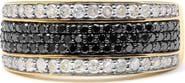 Haus of Brilliance 14K Yellow Gold Plated Silver 1 1/4 Cttw White and Black Diamond Multi Row Band