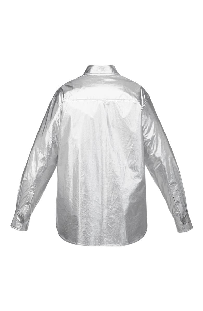MCM Oversized Shirt in Metallic Polyester, Alternate, color, Silver