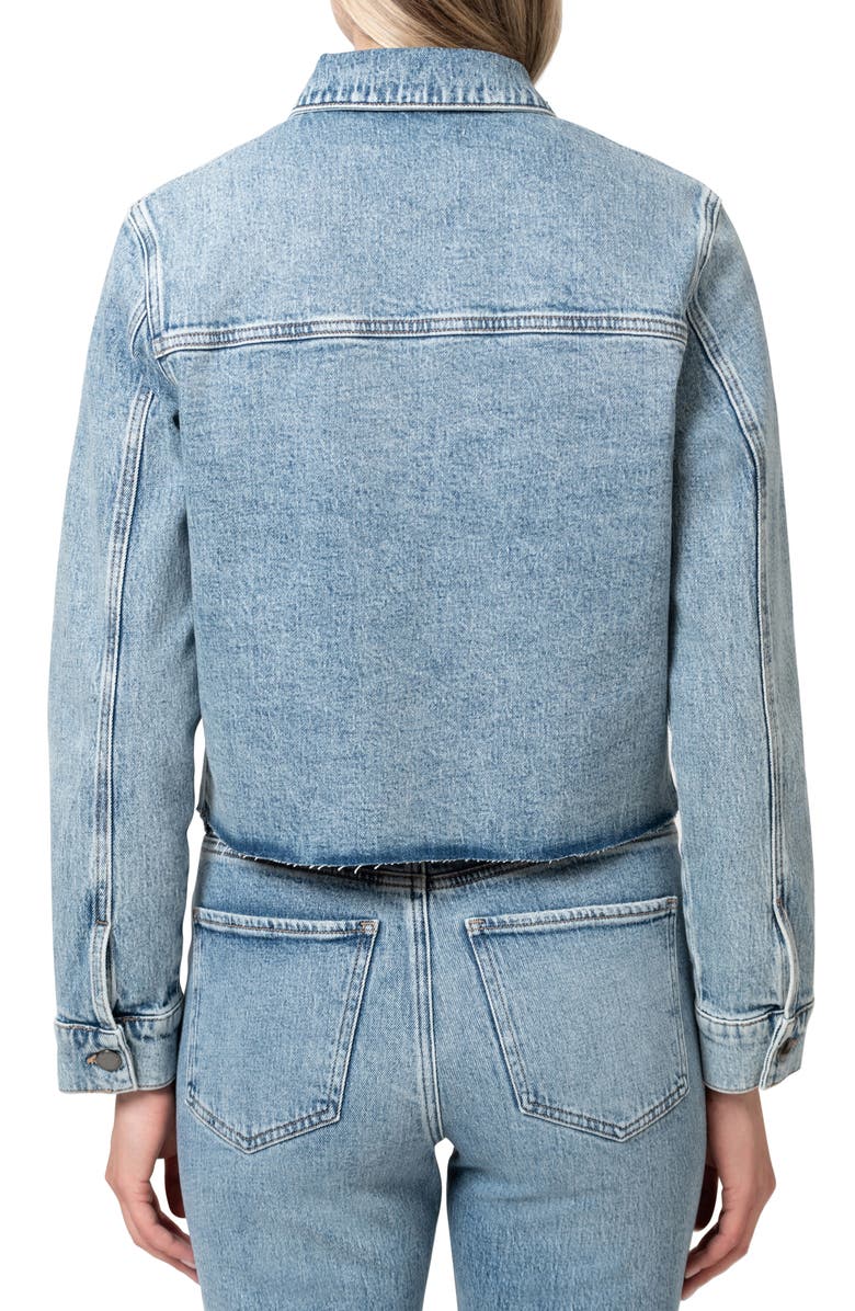 Mavi Jeans Thalia Shiny Crystal Embellished Raw Hem Denim Trucket Jacket, Alternate, color, Shiny Mid Denim