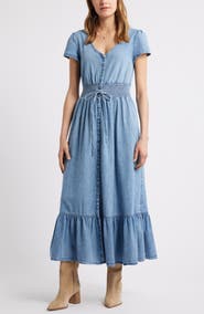 Treasure & Bond Smocked Waist Chambray Maxi Dress
