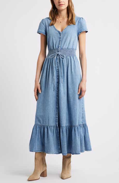 Treasure & Bond Smocked Waist Chambray Maxi Dress