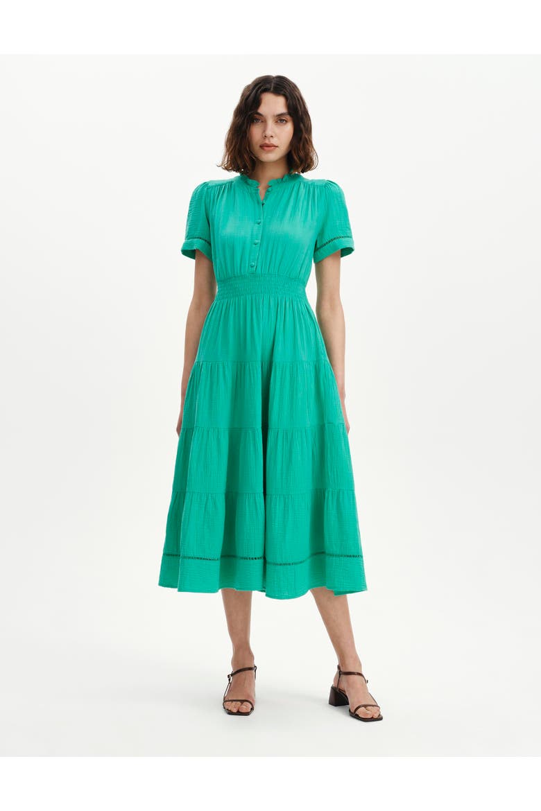 Petite Natalia Cheesecloth Midi Dress, Main, color, Green