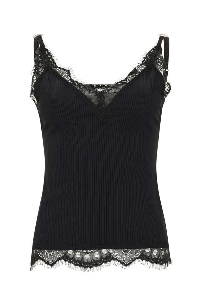 Shiny Rib Tank Top Lace Women, Main, color, black