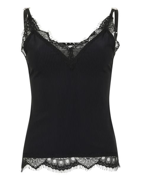 Shiny Rib Tank Top Lace Women