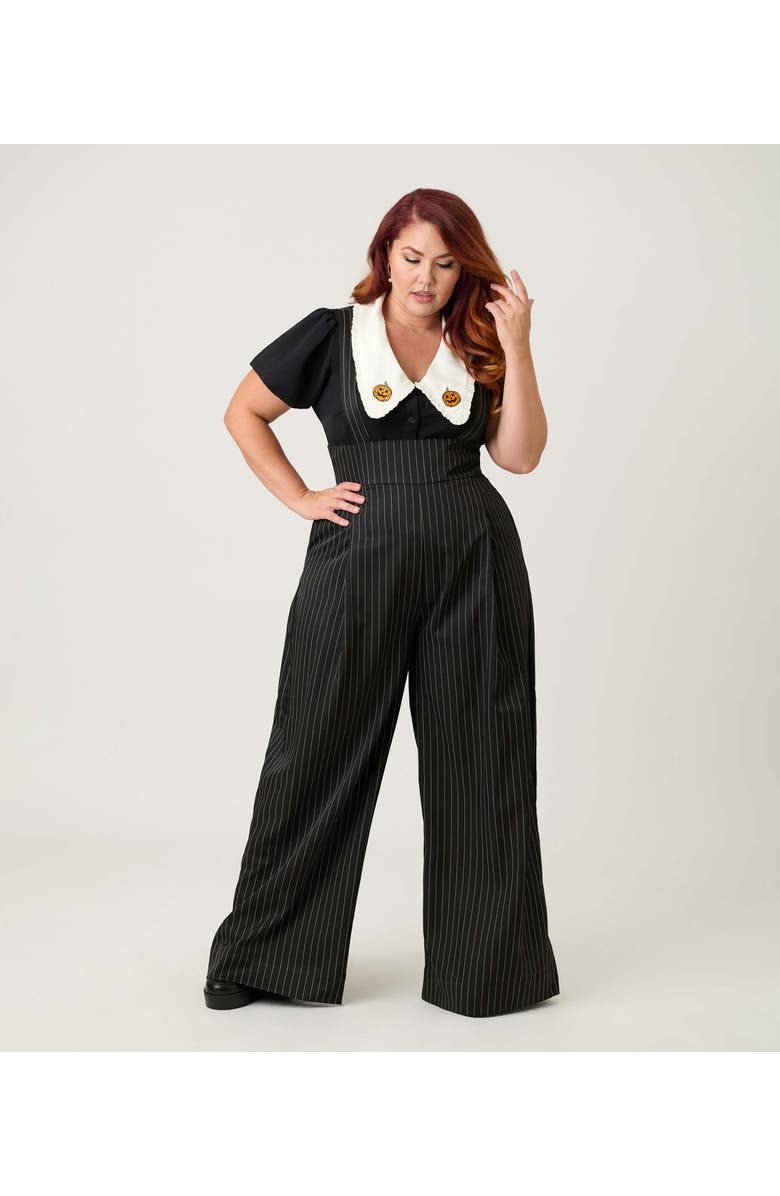 Unique Vintage Plus Size Wide Leg Rochelle Suspender Pants, Main, color, Black