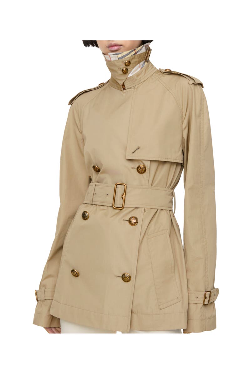 Burberry Short Lightweight Cotton Belgravia Trench Coat, Alternate, color, Sparrow Beige