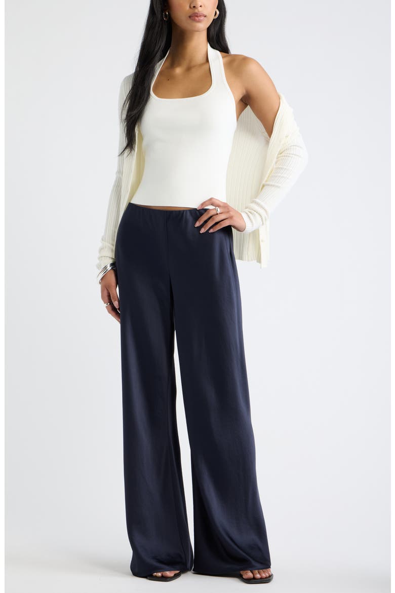 Satin Bias Mid Rise Pants, Alternate, color, NAVY NIGHT