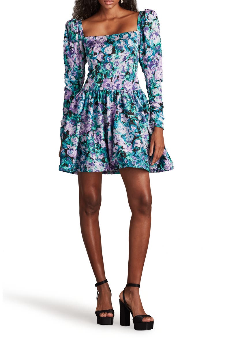 Flora Jacquard Long Sleeve Fit & Flare Minidress, Alternate, color, LILAC/ FLORAL
