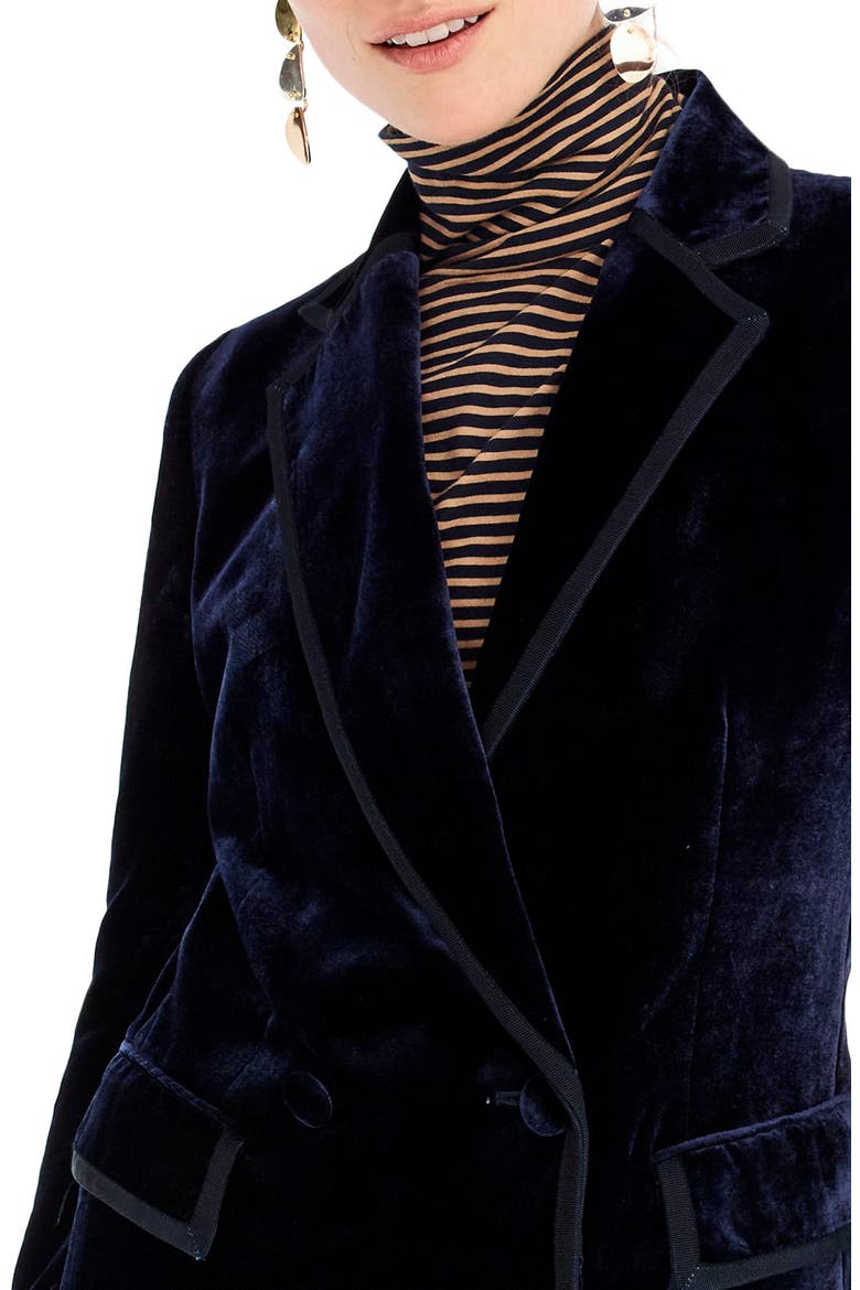 Double Breasted Drapey Velvet Blazer, Alternate, color, NAVY TWILIGHT