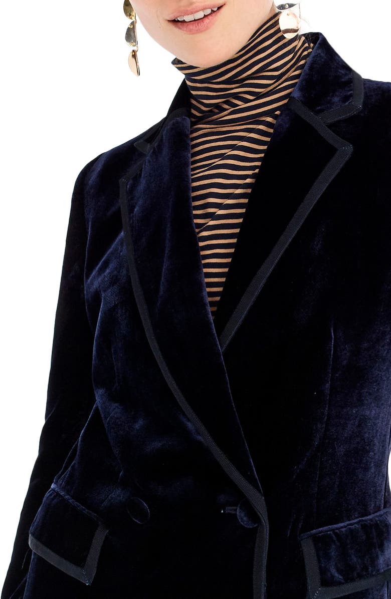 J.Crew Double Breasted Drapey Velvet Blazer, Alternate, color, 