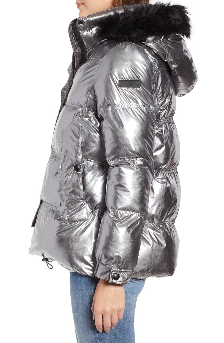 Sam Edelman Faux Fur Trim Hooded Puffer Coat, Alternate, color, 